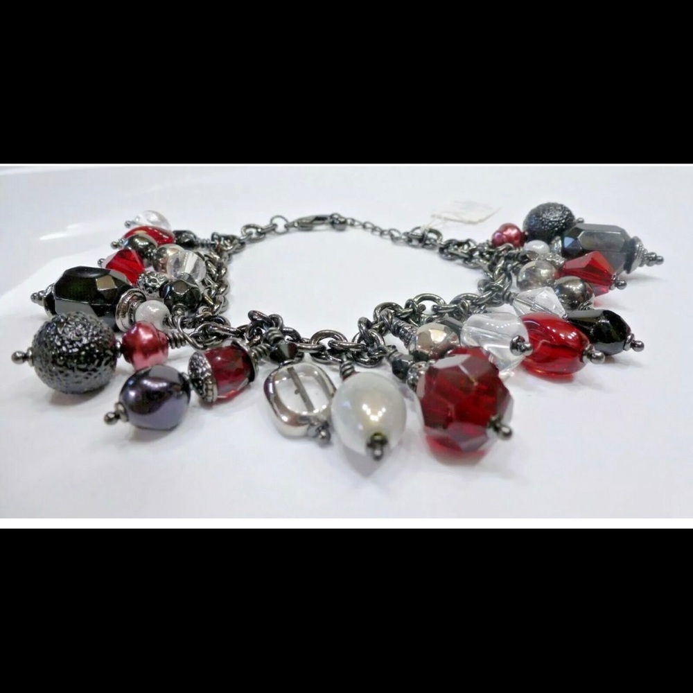 Lia Sophia black, ruby red & white bracelet